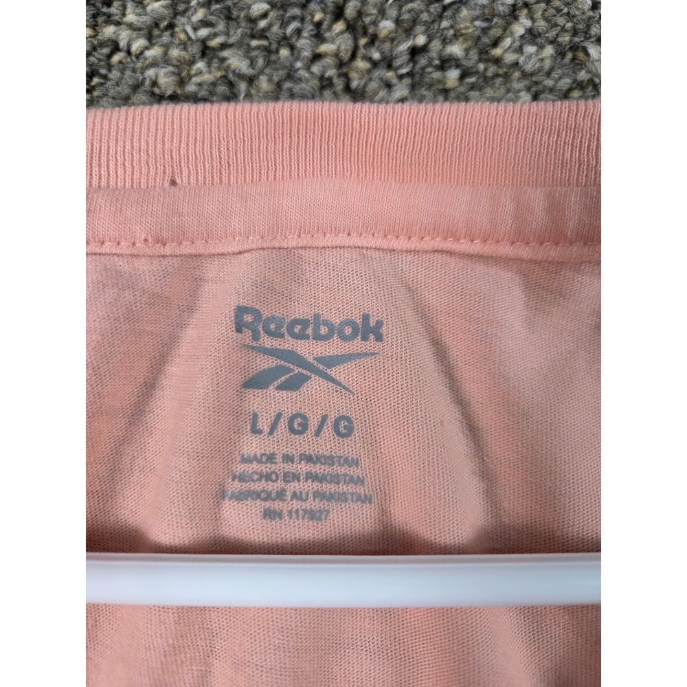 Reebok T-Shirt Womens Large Pink Sporty Casual V-Neck Graphic Tee - Picture 2 of 6